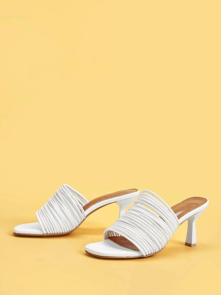 CM-SHS109482 Women Elegant Seoul Style Open Toe Strappy Heeled Mules - White