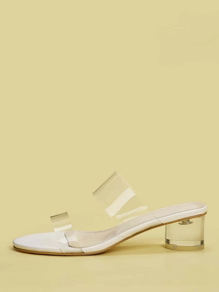 CM-SHS402561 Women Trendy Seoul Style Clear Double Band Chunky Heeled Mules