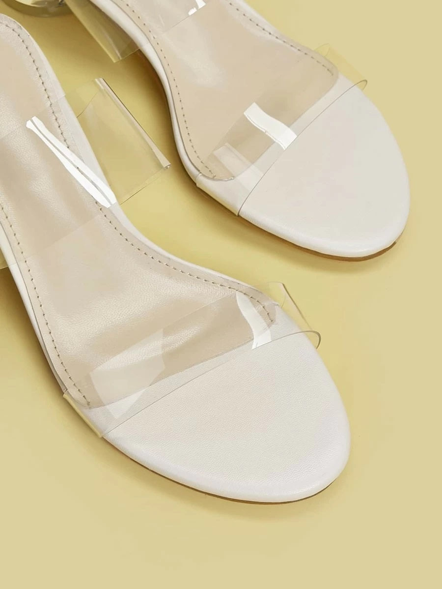 CM-SHS402561 Women Trendy Seoul Style Clear Double Band Chunky Heeled Mules