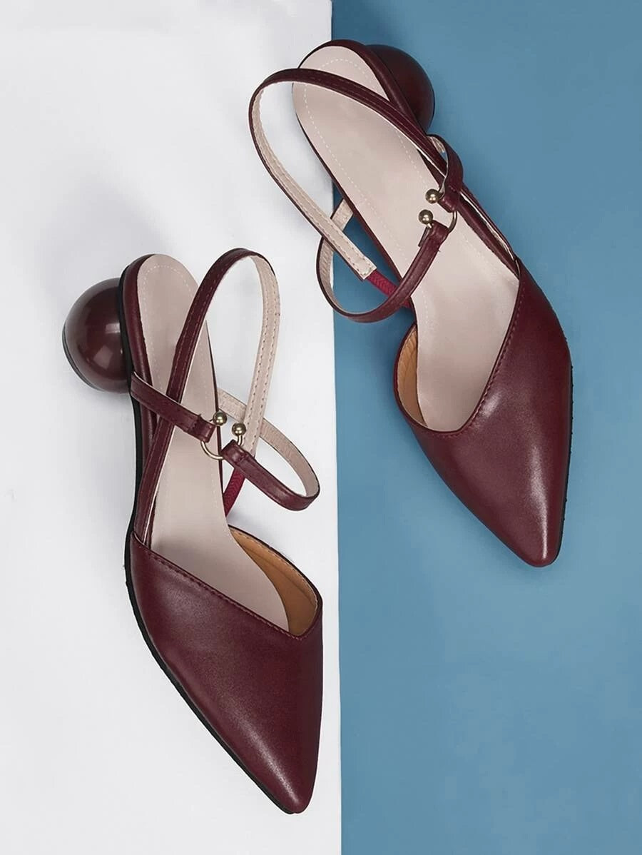 CM-SHS407604 Women Trendy Seoul Style Point Toe Slingback Heels - Wine Red