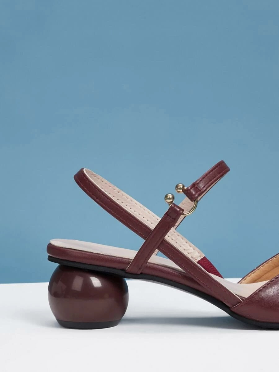 CM-SHS407604 Women Trendy Seoul Style Point Toe Slingback Heels - Wine Red