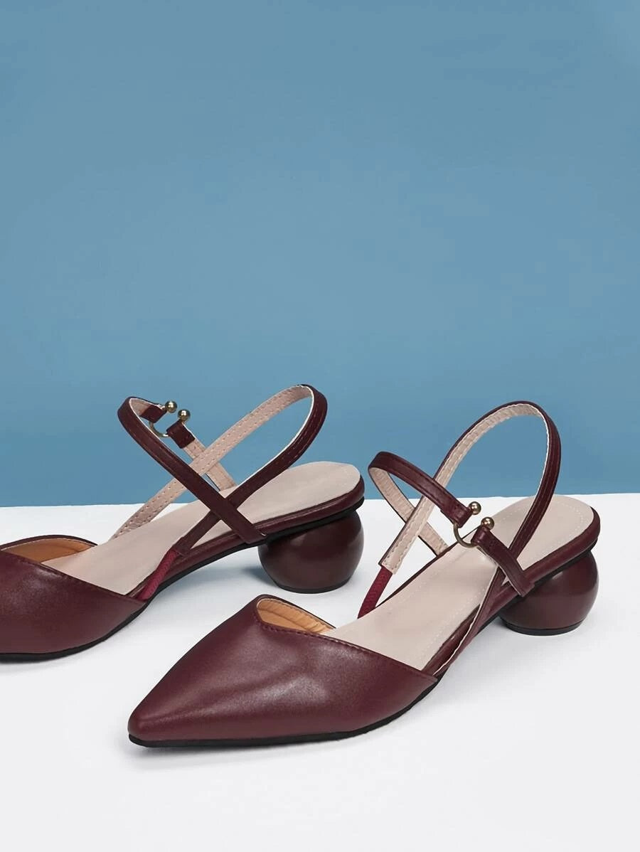 CM-SHS407604 Women Trendy Seoul Style Point Toe Slingback Heels - Wine Red