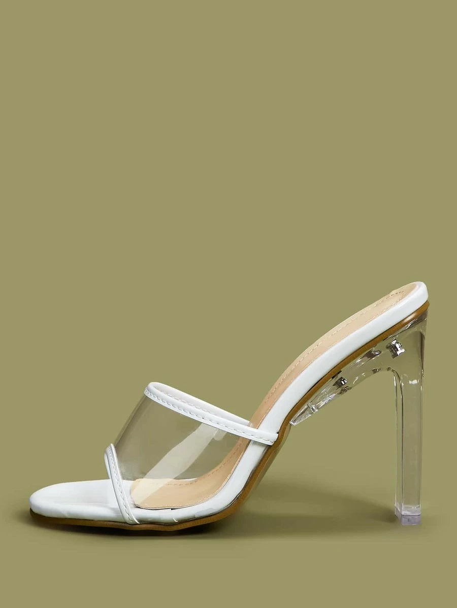 CM-SHS403052 Women Trendy Seoul Style Clear Open Toe Stiletto Heeled Mules - White