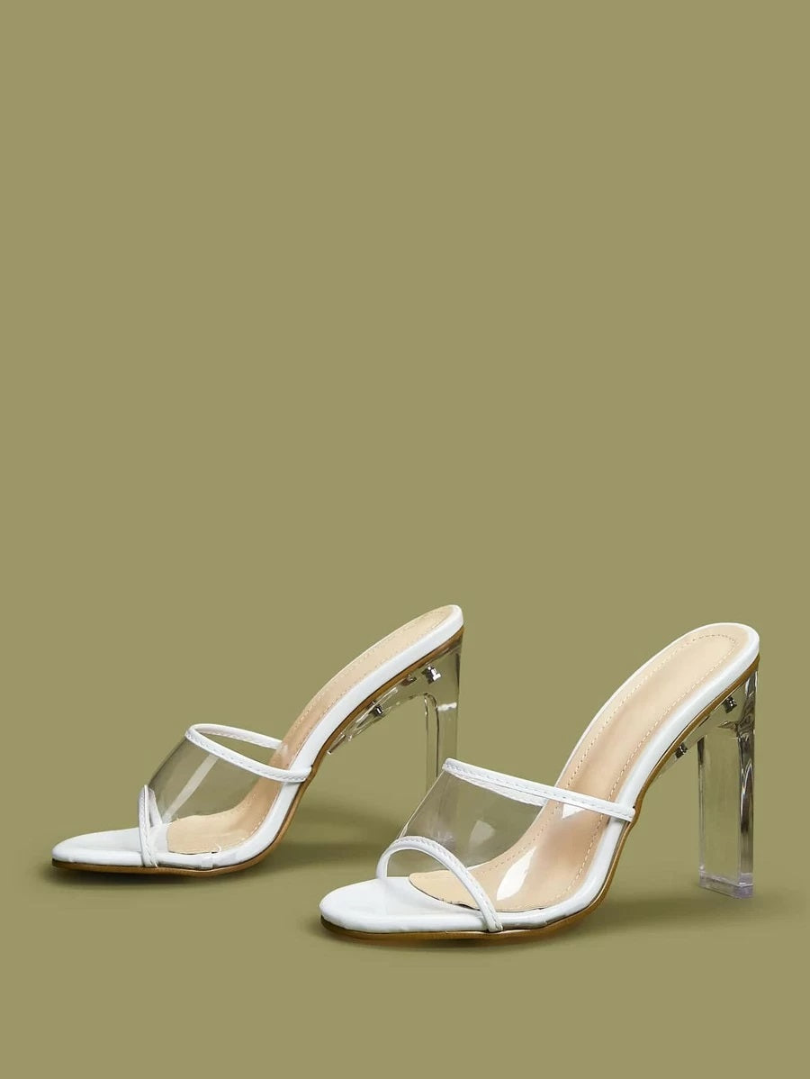 CM-SHS403052 Women Trendy Seoul Style Clear Open Toe Stiletto Heeled Mules - White