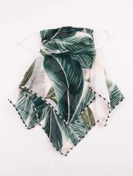 CM-FS409573 Women Tropical Pattern Silk Scarf Mask - Green