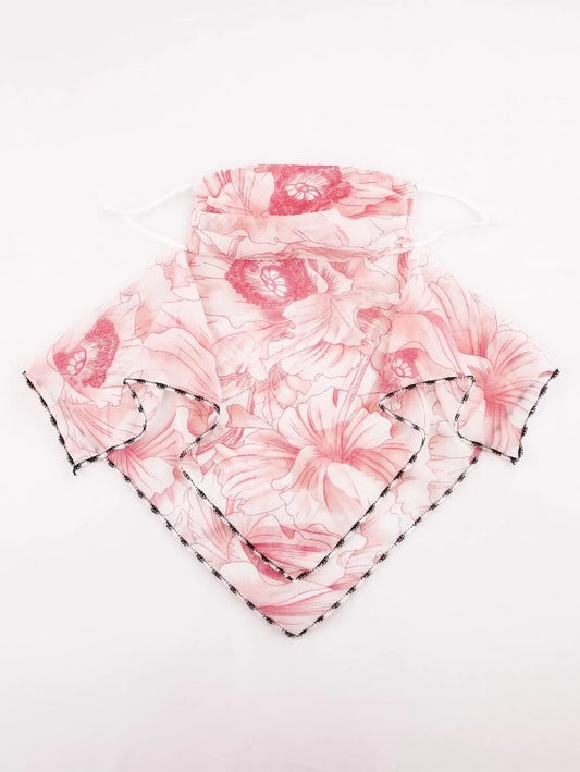 CM-FS409177 Women Floral Pattern Silk Scarf Mask - Pink