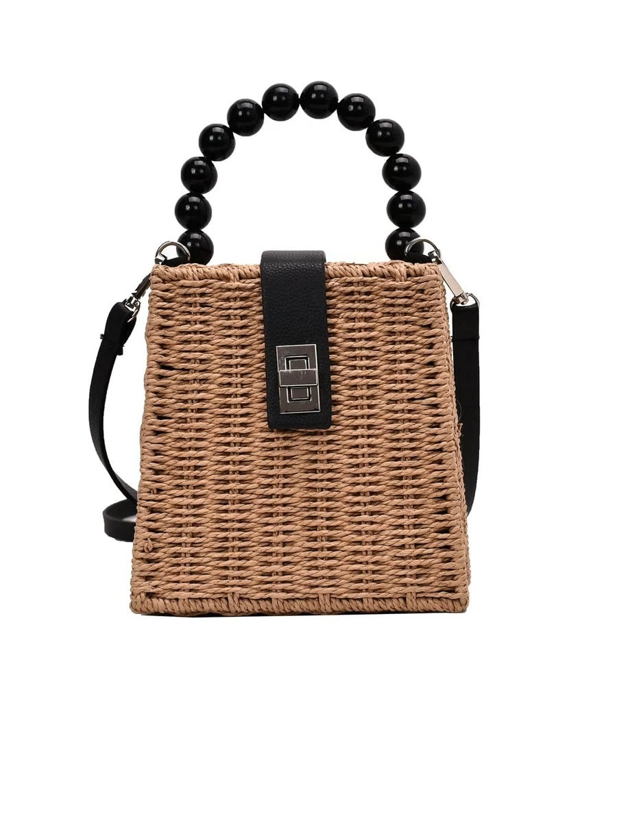 CM-BGS410101 Women Trendy Seoul Style Braided Satchel Bag - Khaki
