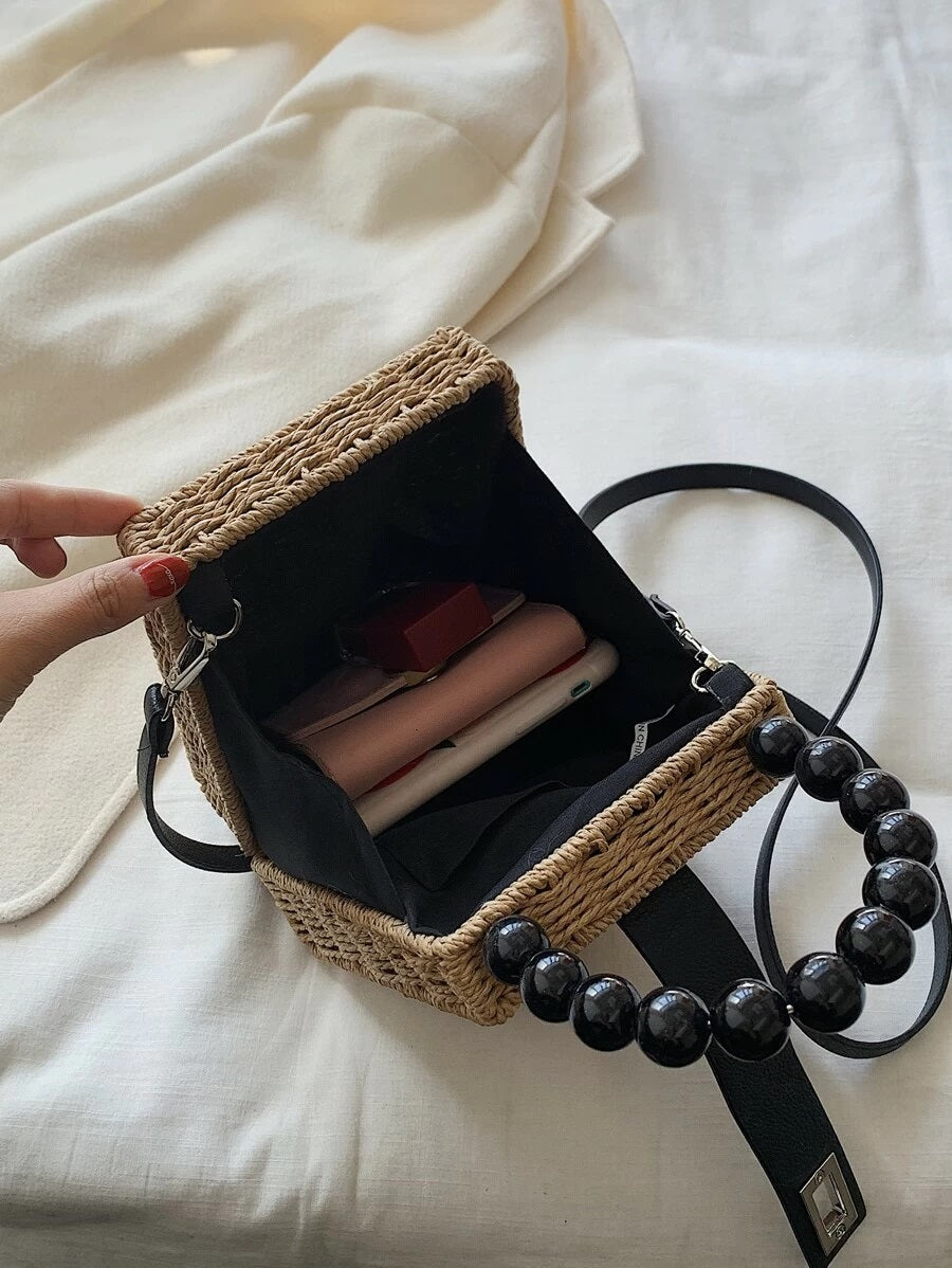 CM-BGS410101 Women Trendy Seoul Style Braided Satchel Bag - Khaki
