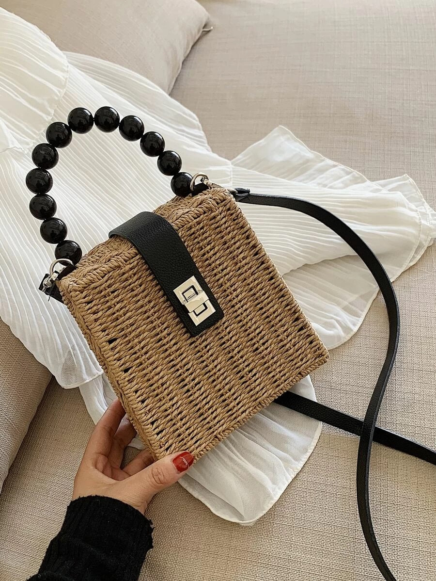 CM-BGS410101 Women Trendy Seoul Style Braided Satchel Bag - Khaki
