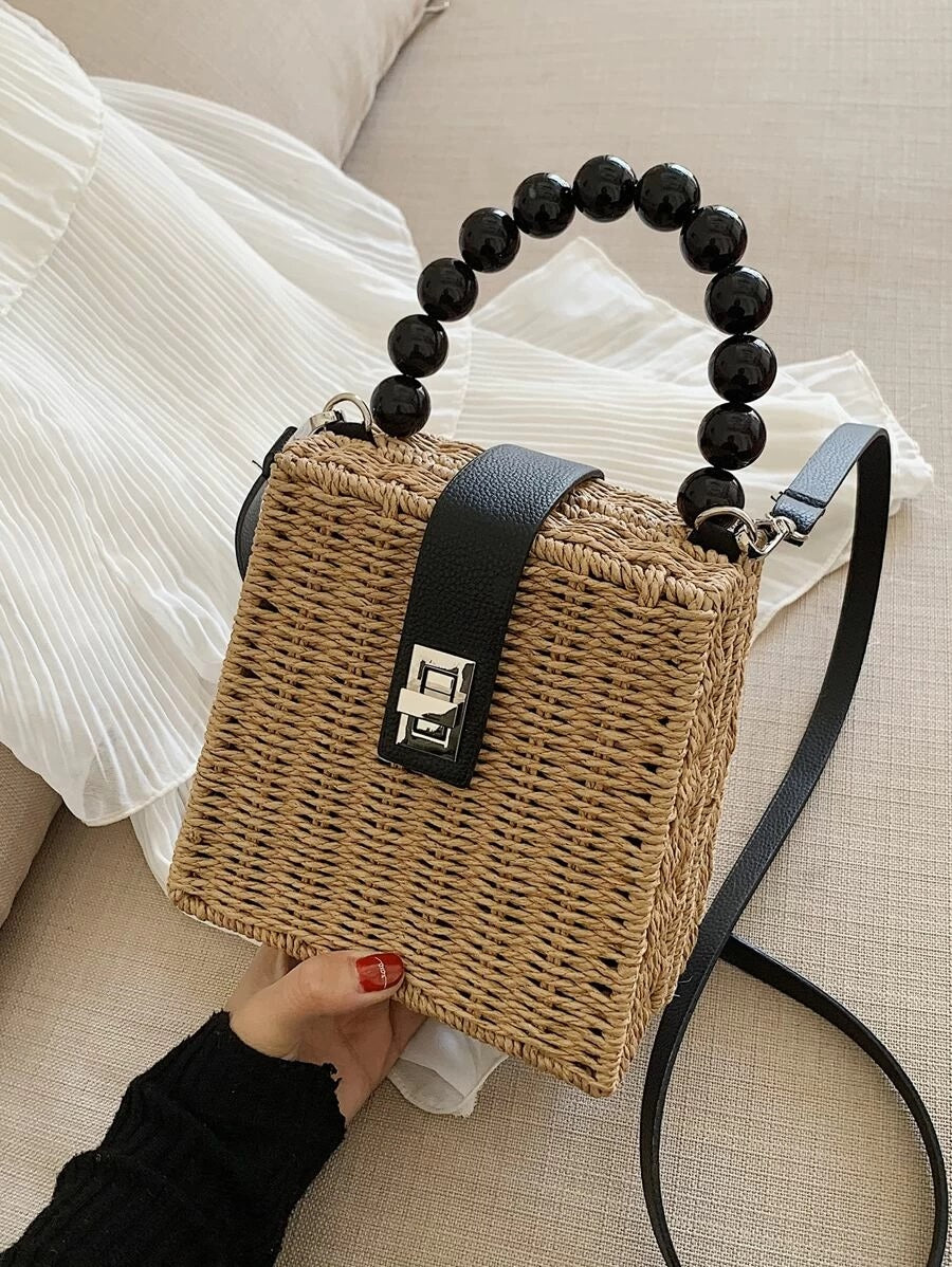 CM-BGS410101 Women Trendy Seoul Style Braided Satchel Bag - Khaki