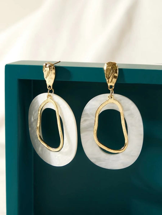 CM-AXS410221 Women Trendy Seoul Style Two Tone Geometric Drop Earrings