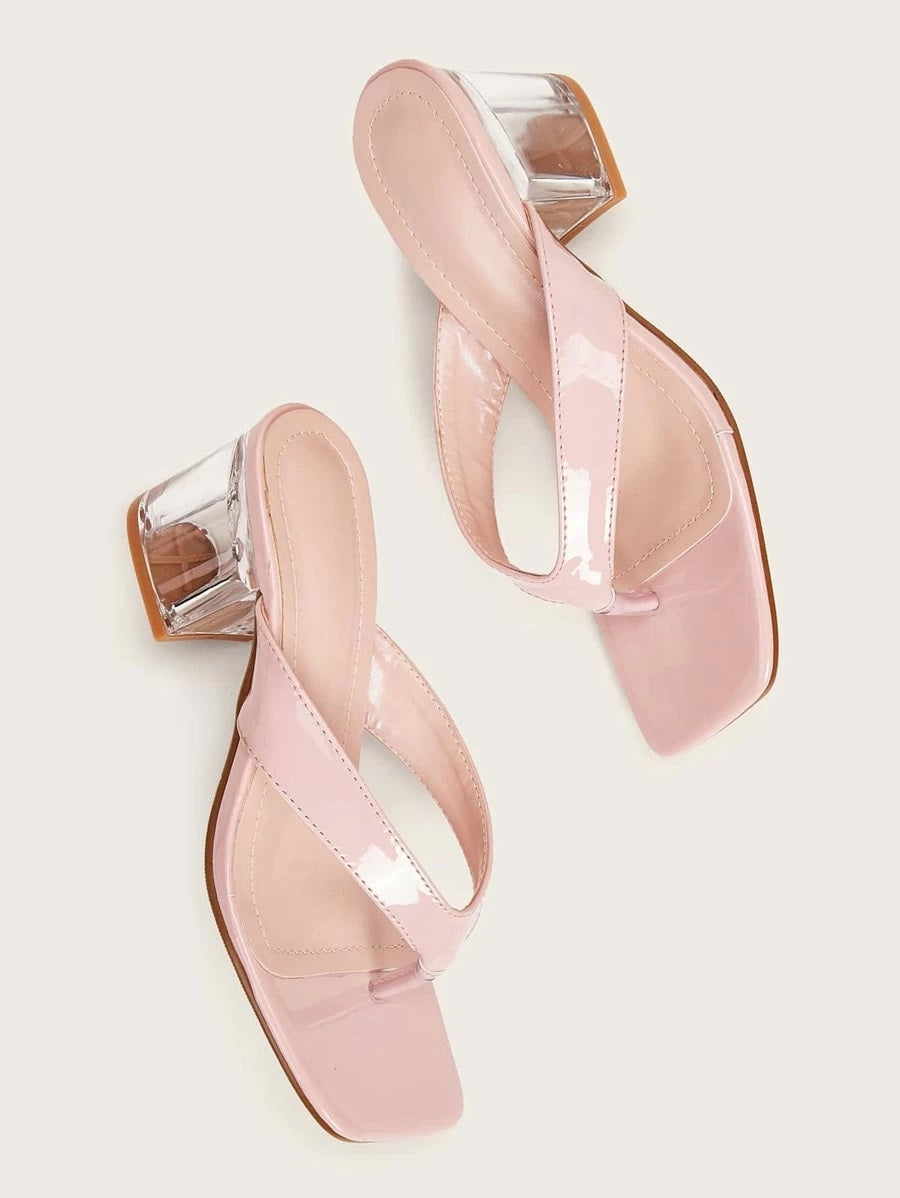 CM-SHS407246 Women Trendy Seoul Style Toe Post Chunky Heeled Mules - Pink