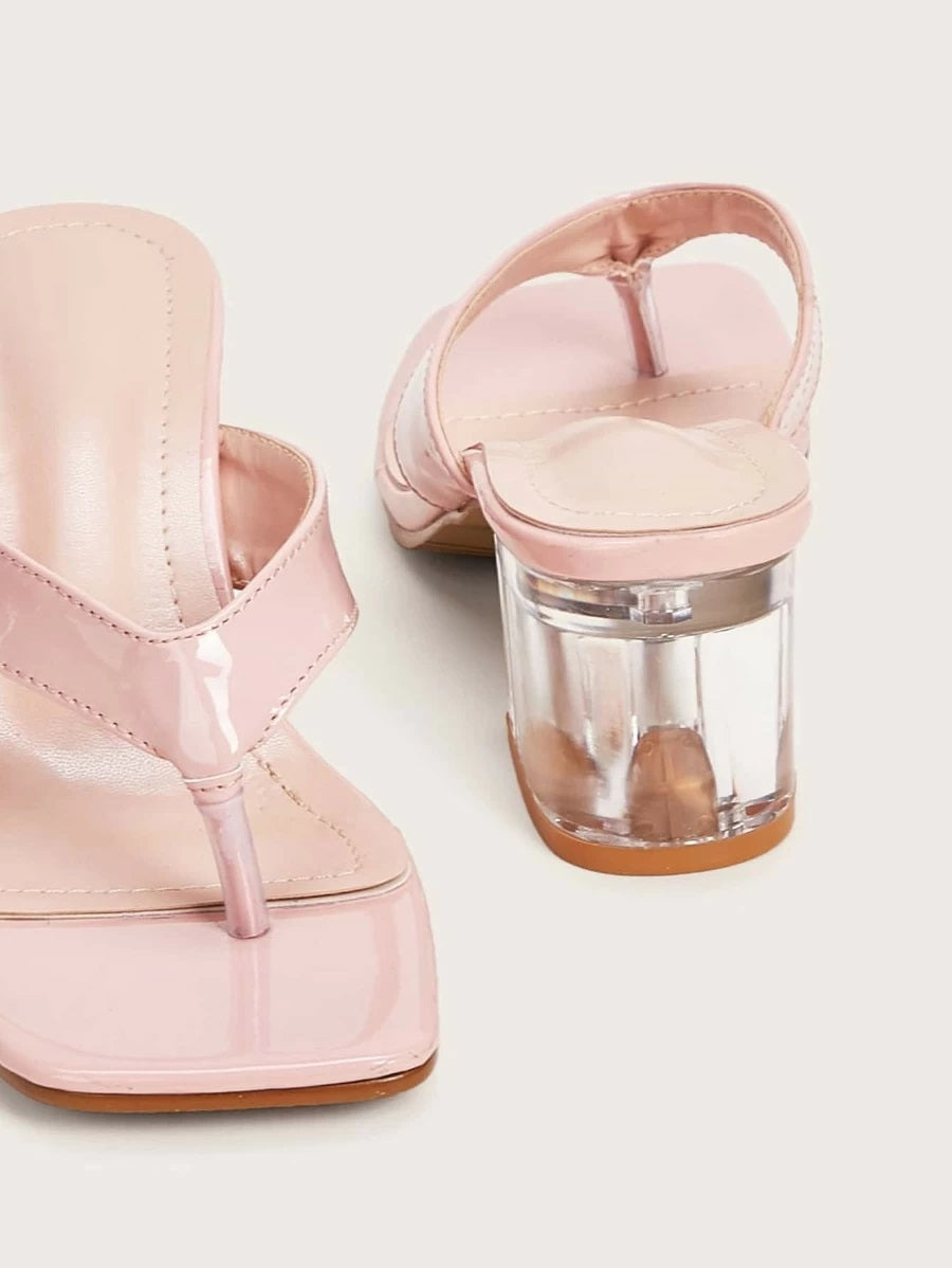 CM-SHS407246 Women Trendy Seoul Style Toe Post Chunky Heeled Mules - Pink