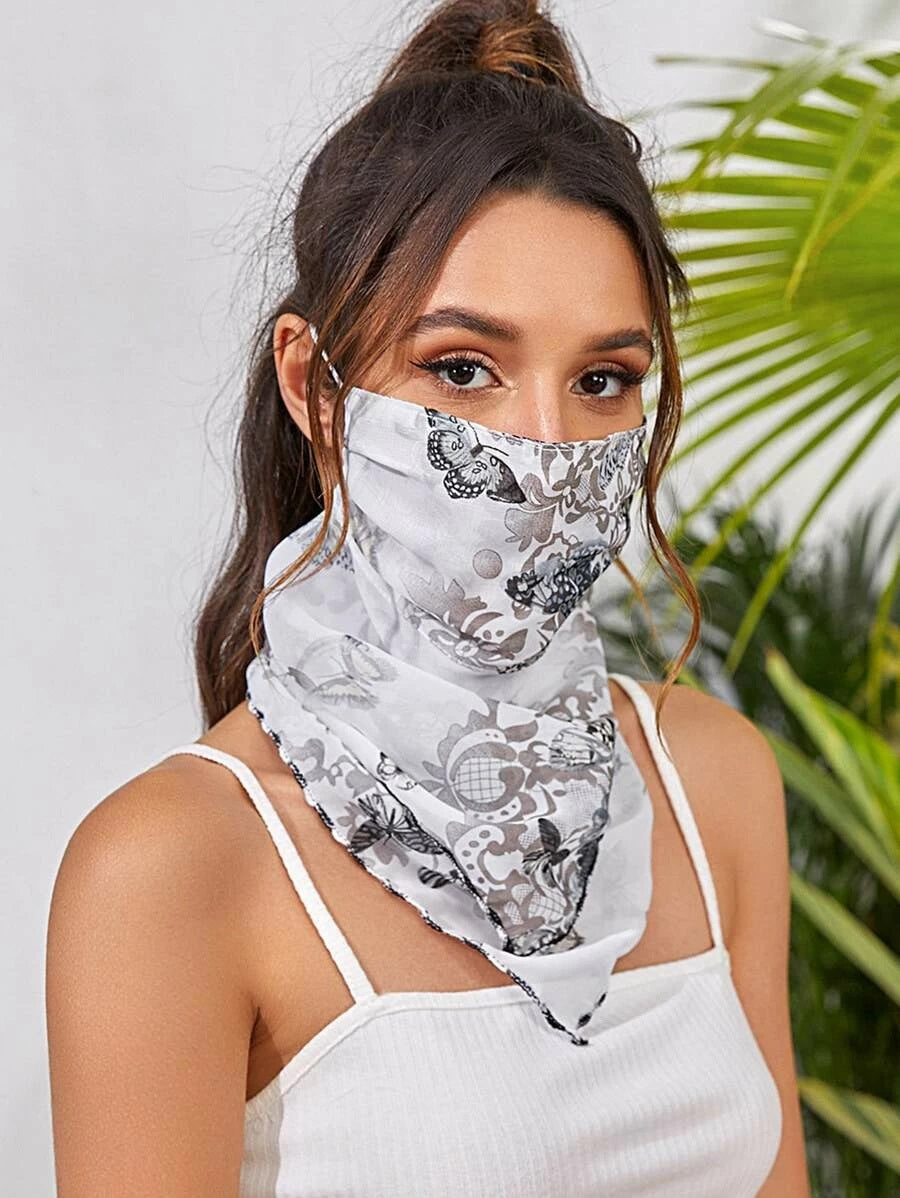 CM-FS325161 Women Tropical Print Sunscreen Scarf Mask