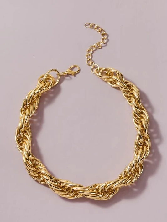 CM-AXS415677 Women Trendy Seoul Style Solid Chain Necklace - Gold