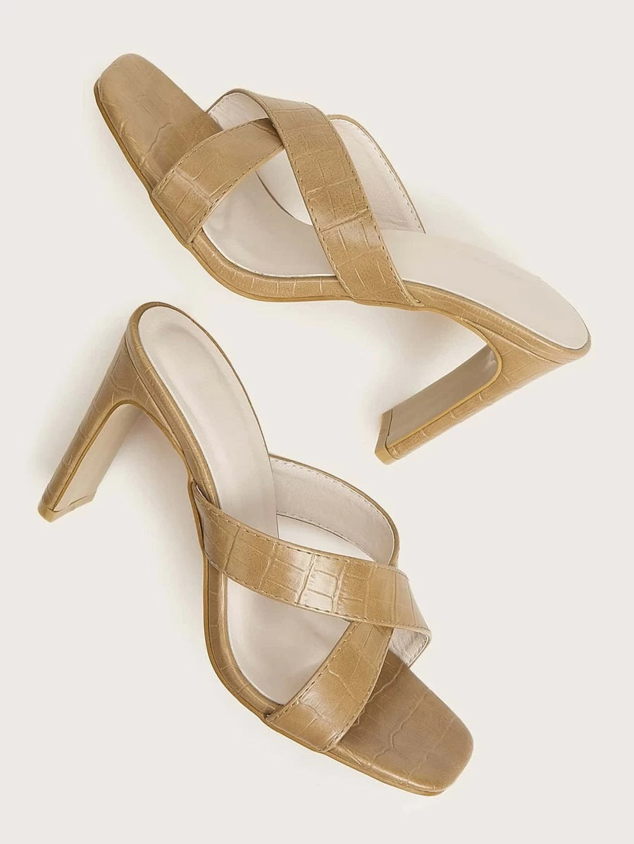 CM-SHS416679 Women Casual Seoul Style Croc Embossed Criss Cross Heeled Mules