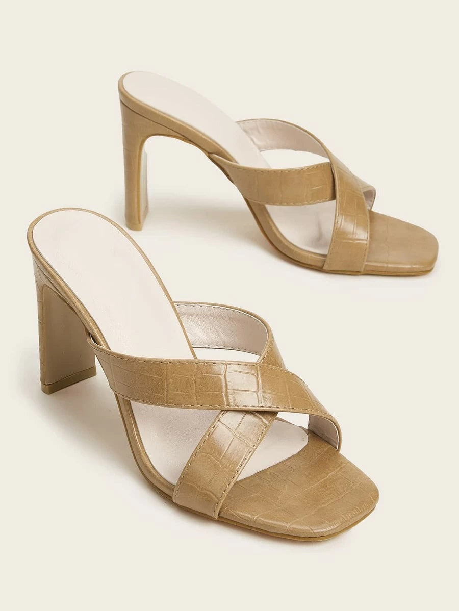 CM-SHS416679 Women Casual Seoul Style Croc Embossed Criss Cross Heeled Mules
