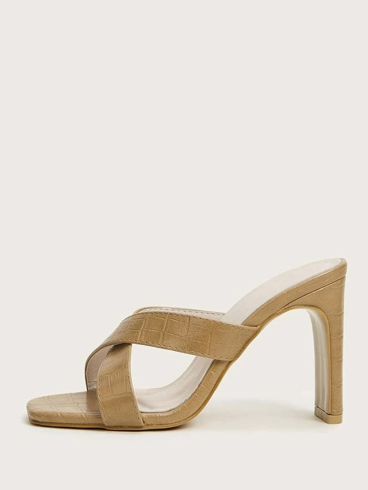 CM-SHS416679 Women Casual Seoul Style Croc Embossed Criss Cross Heeled Mules