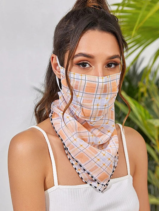 CM-FS325466 Women Plaid Pattern Sunscreen Scarf Mask
