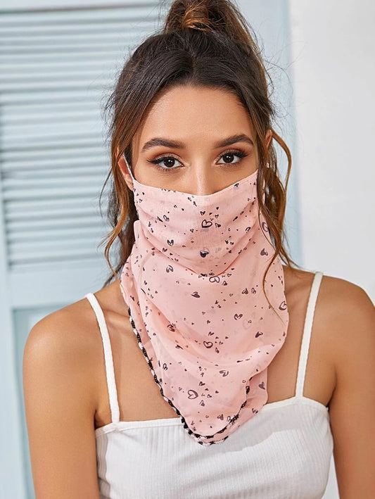 CM-FS325965 Women Heart Print Sunscreen Scarf Mask - Pink