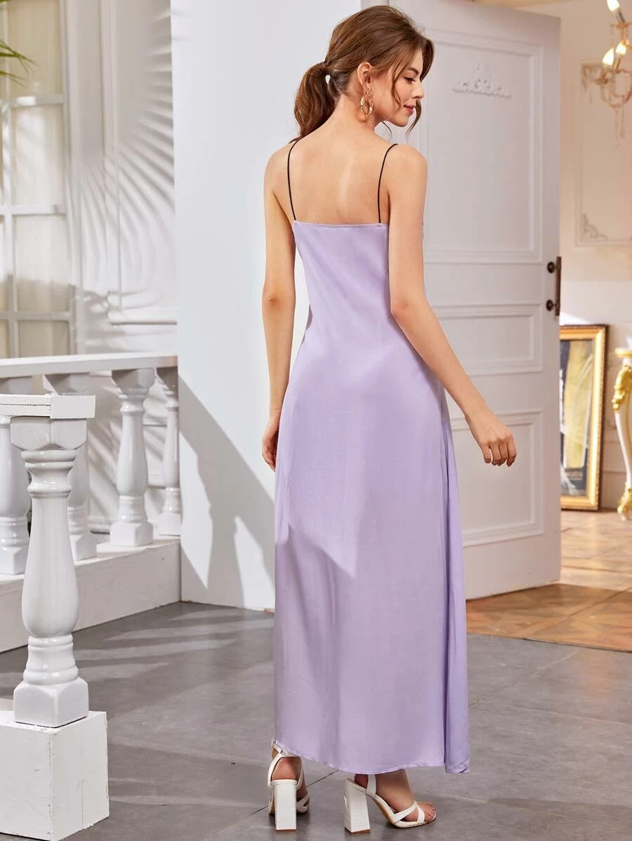 CM-DS409460 Women Casual European Style Sleeveless Solid Cami Asymmetrical Long Dress - Purple