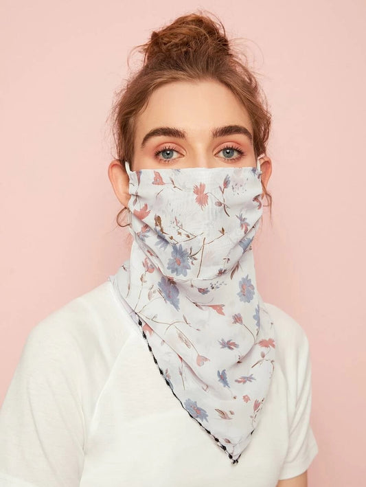 CM-FS325147 Women Floral Pattern Sunscreen Scarf Mask