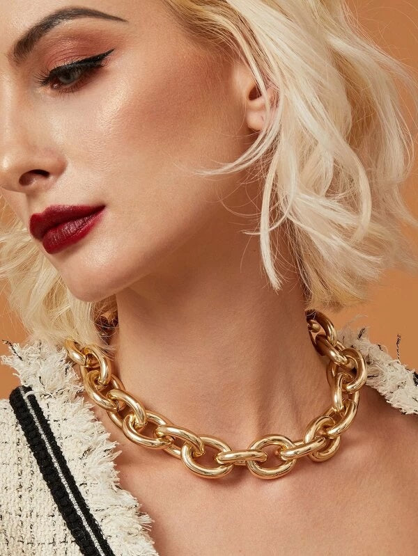 CM-AXS417301 Women Trendy Seoul Style Metal Chain Choker - Gold