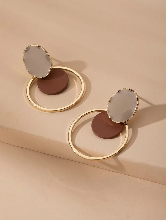 CM-AXS420377 Women Trendy Seoul Style Color Block Drop Earrings