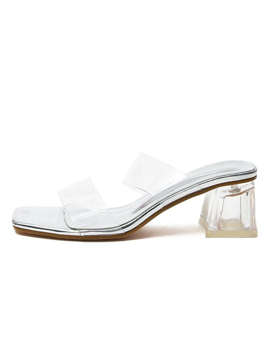 CM-SHS421380 Women Casual Seoul Style Clear Open Toe Chunky Heeled Mules
