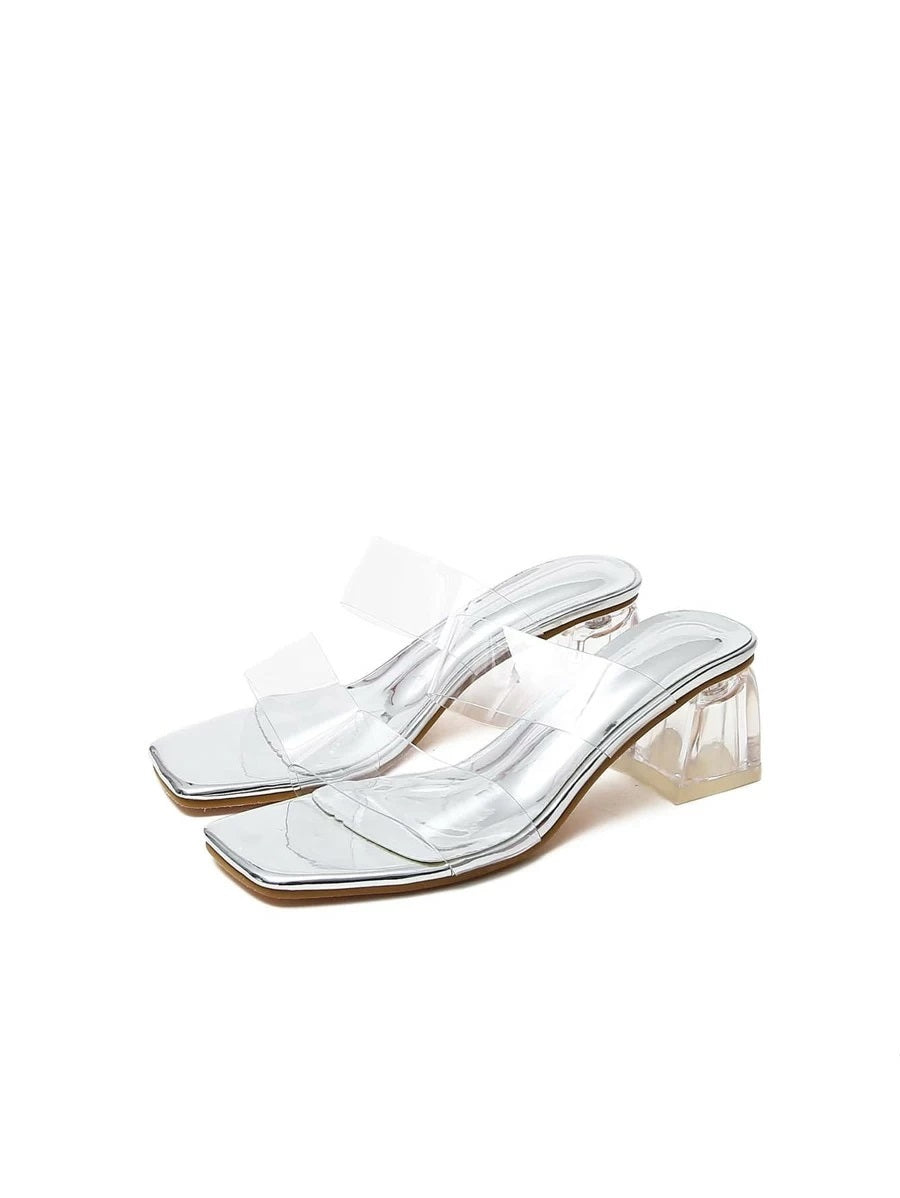 CM-SHS421380 Women Casual Seoul Style Clear Open Toe Chunky Heeled Mules