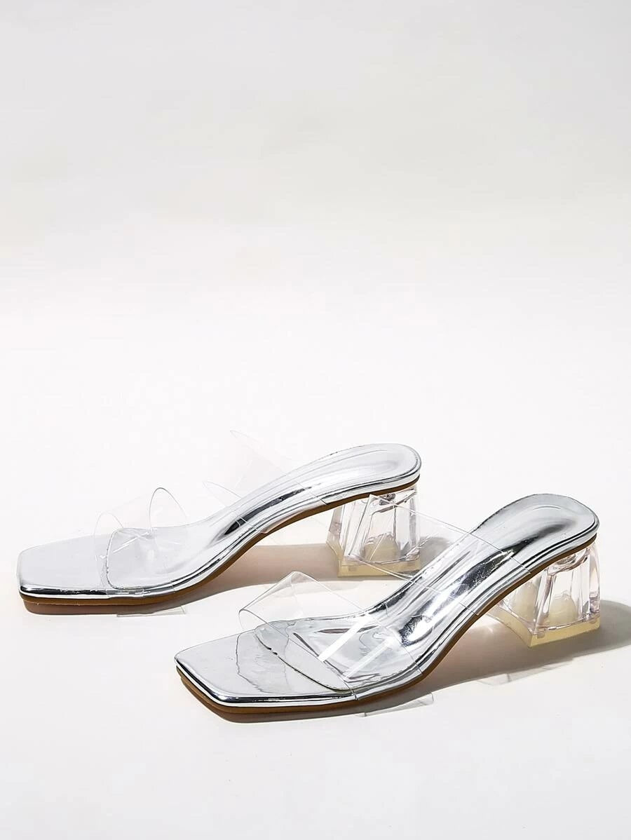 CM-SHS421380 Women Casual Seoul Style Clear Open Toe Chunky Heeled Mules