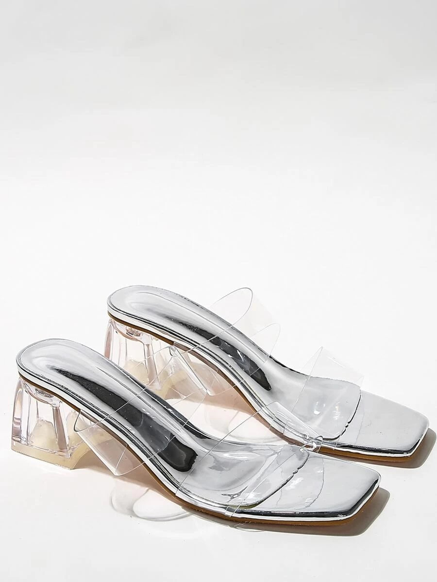 CM-SHS421380 Women Casual Seoul Style Clear Open Toe Chunky Heeled Mules