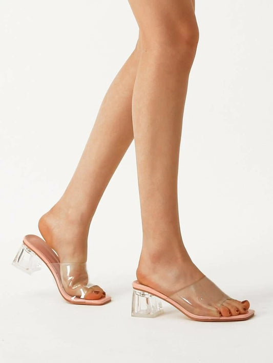 CM-SHS421727 Women Elegant Seoul Style Clear Chunky Heeled Mules - Pink