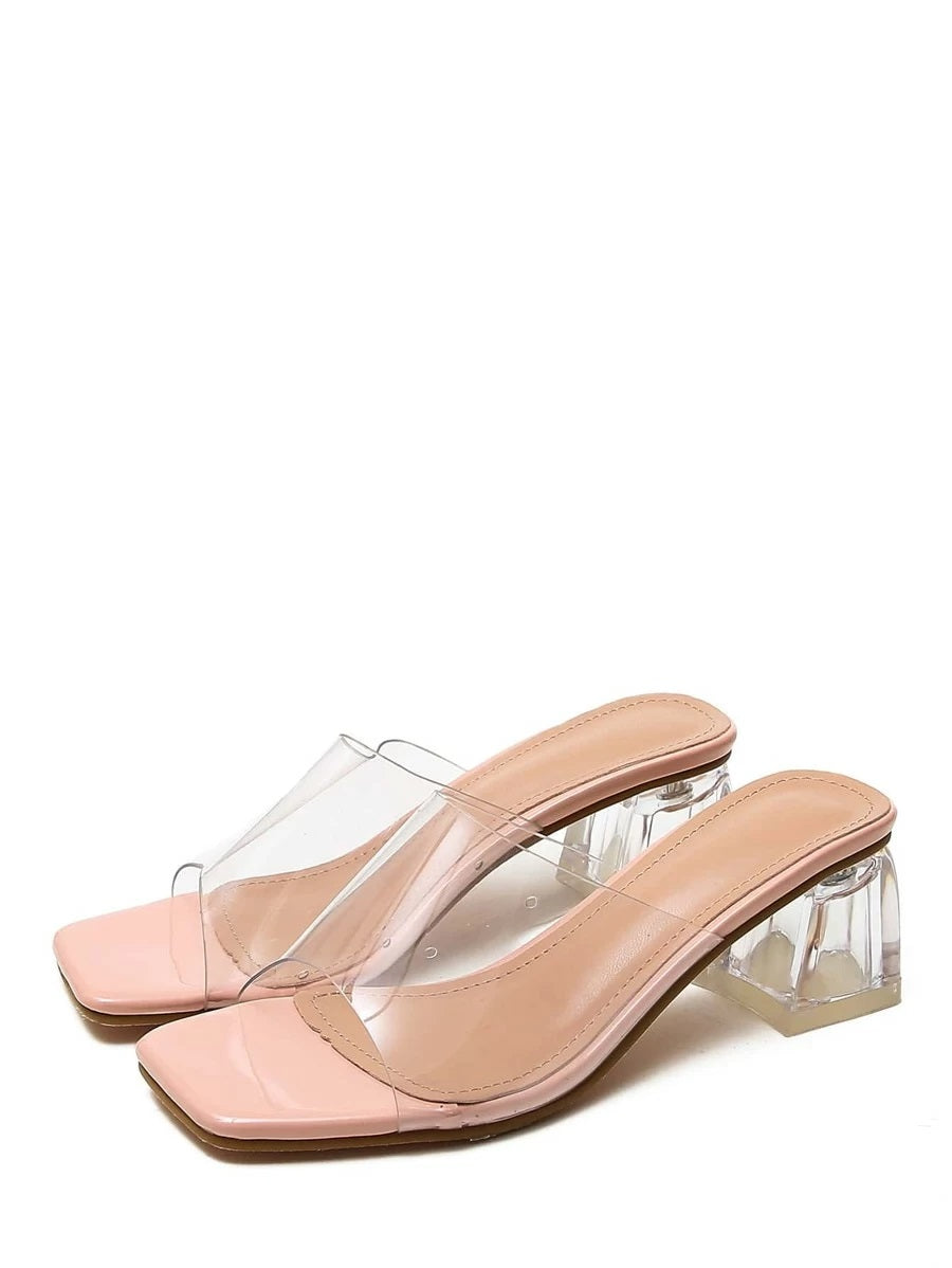 CM-SHS421727 Women Elegant Seoul Style Clear Chunky Heeled Mules - Pink