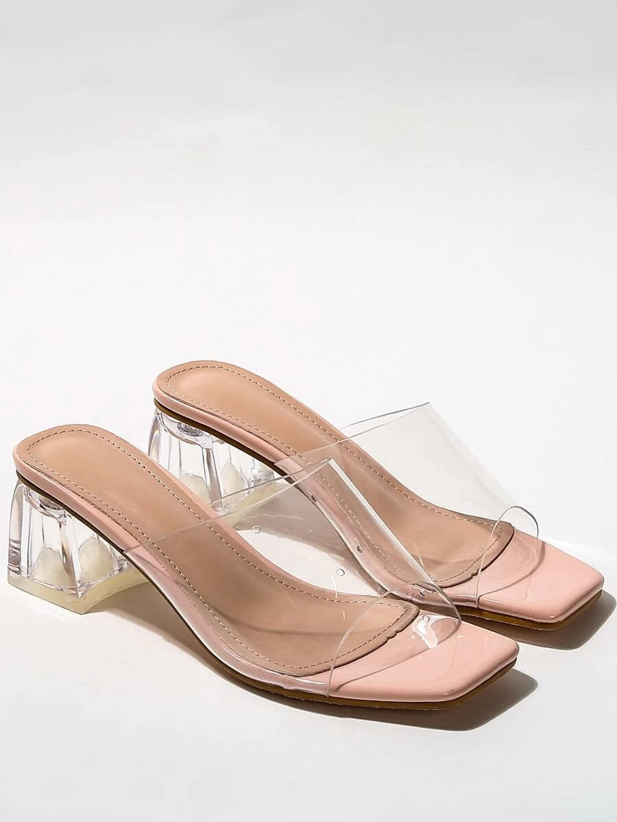 CM-SHS421727 Women Elegant Seoul Style Clear Chunky Heeled Mules - Pink