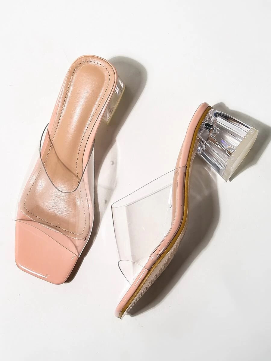 CM-SHS421727 Women Elegant Seoul Style Clear Chunky Heeled Mules - Pink