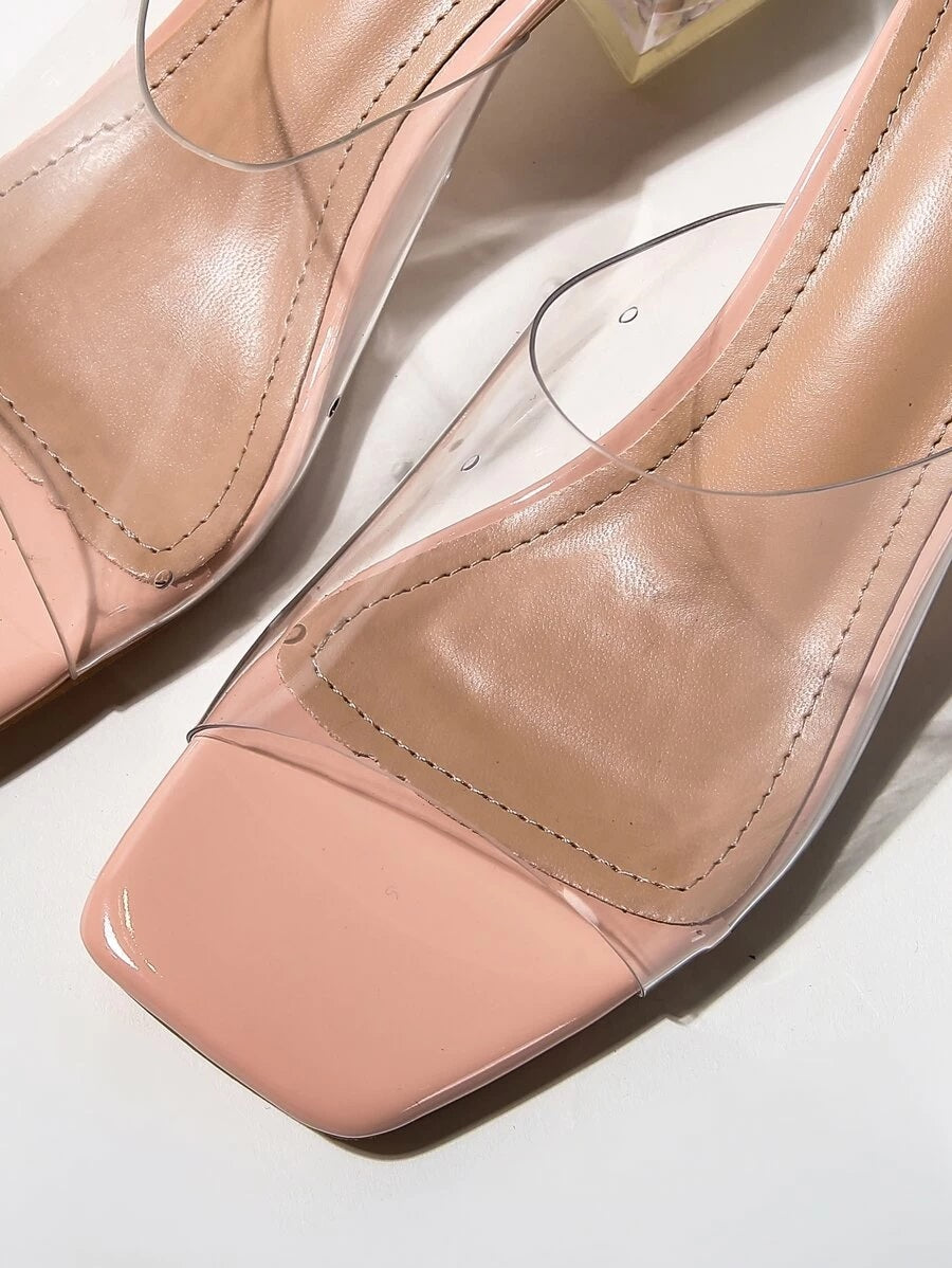 CM-SHS421727 Women Elegant Seoul Style Clear Chunky Heeled Mules - Pink