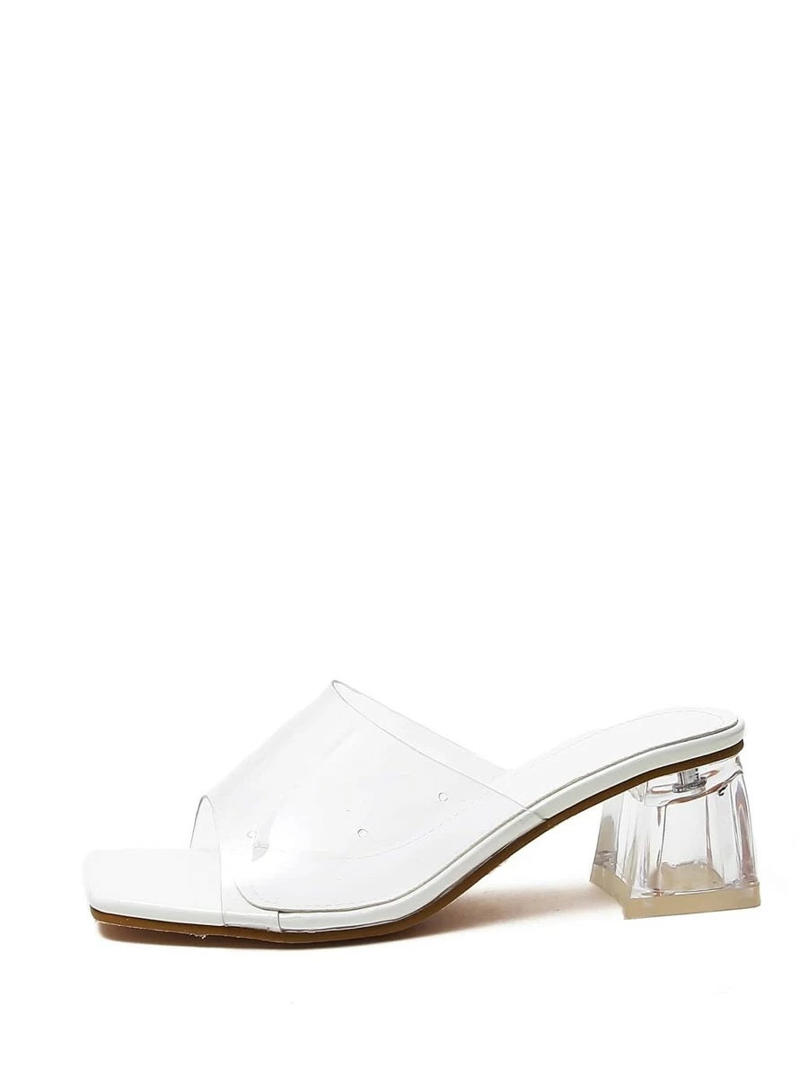 CM-SHS421556 Women Elegant Seoul Style Clear Chunky Heeled Mules - White