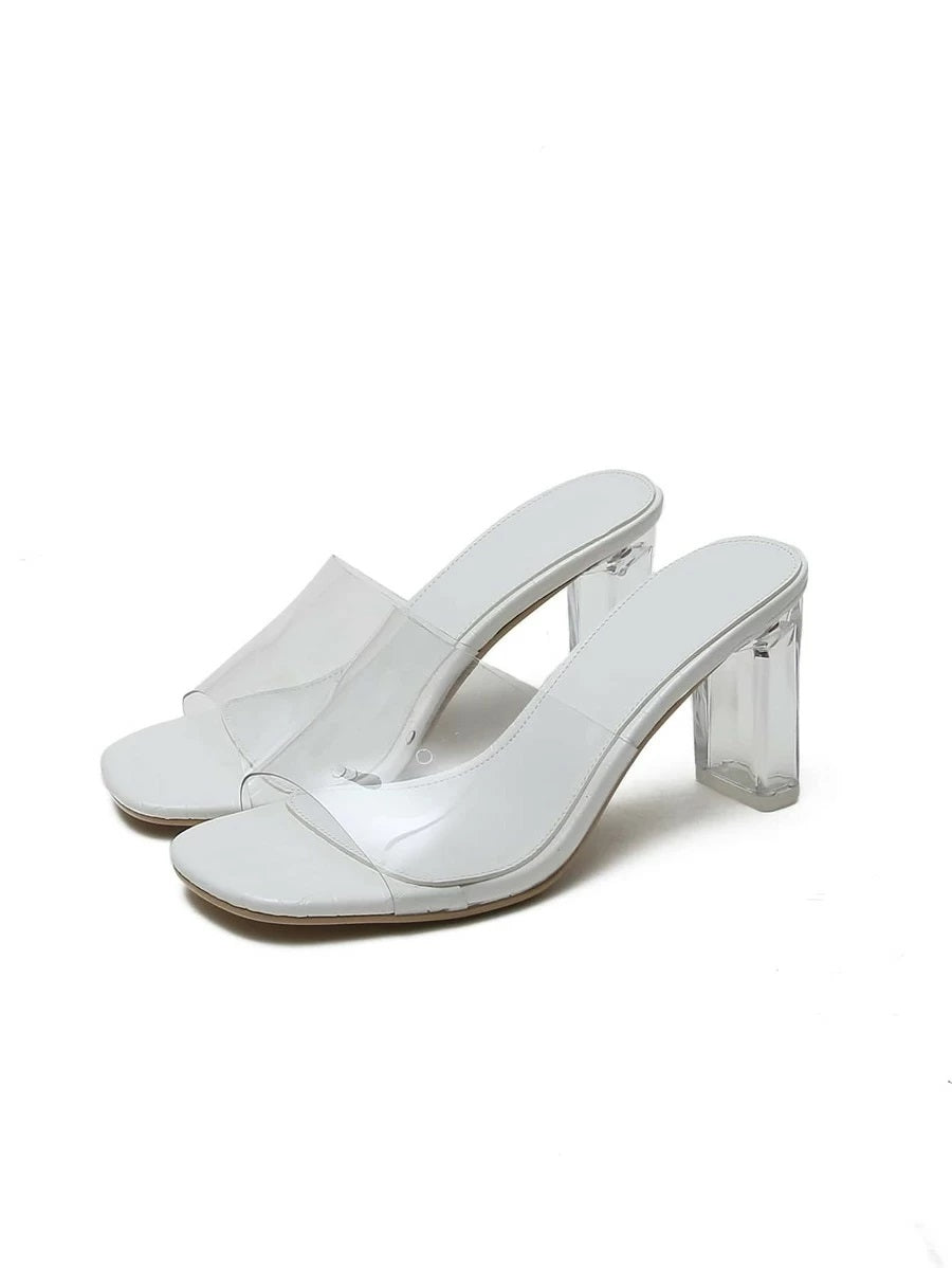 CM-SHS421959 Women Elegant Seoul Style Clear Open Toe Heeled Mules - White