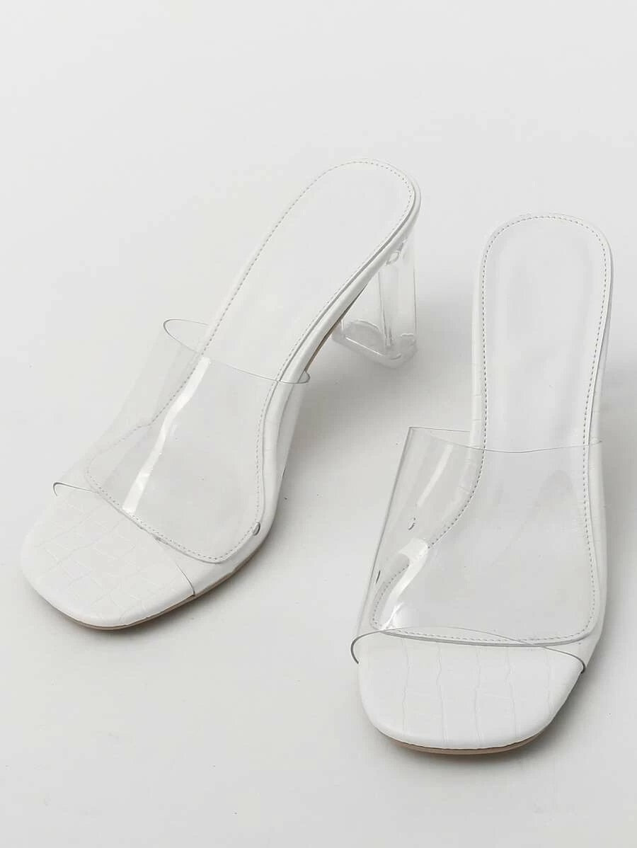 CM-SHS421959 Women Elegant Seoul Style Clear Open Toe Heeled Mules - White