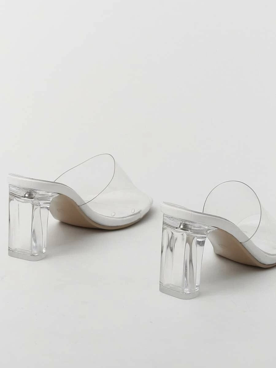 CM-SHS421959 Women Elegant Seoul Style Clear Open Toe Heeled Mules - White