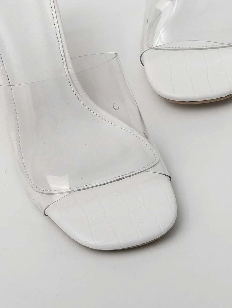 CM-SHS421959 Women Elegant Seoul Style Clear Open Toe Heeled Mules - White