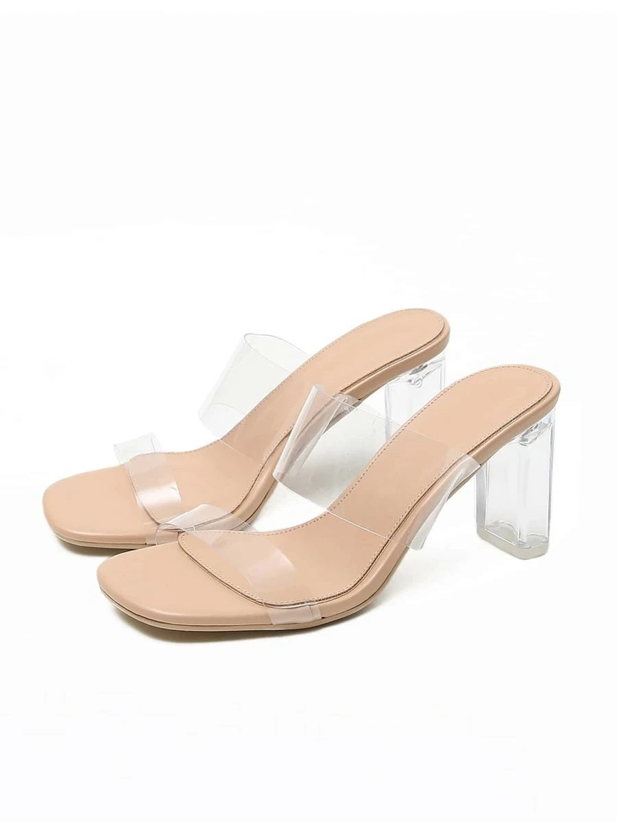 CM-SHS421638 Women Elegant Seoul Style Open Toe Clear Heeled Mules - Pink