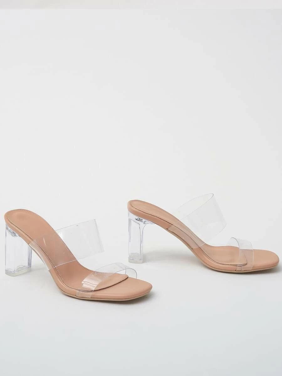 CM-SHS421638 Women Elegant Seoul Style Open Toe Clear Heeled Mules - Pink