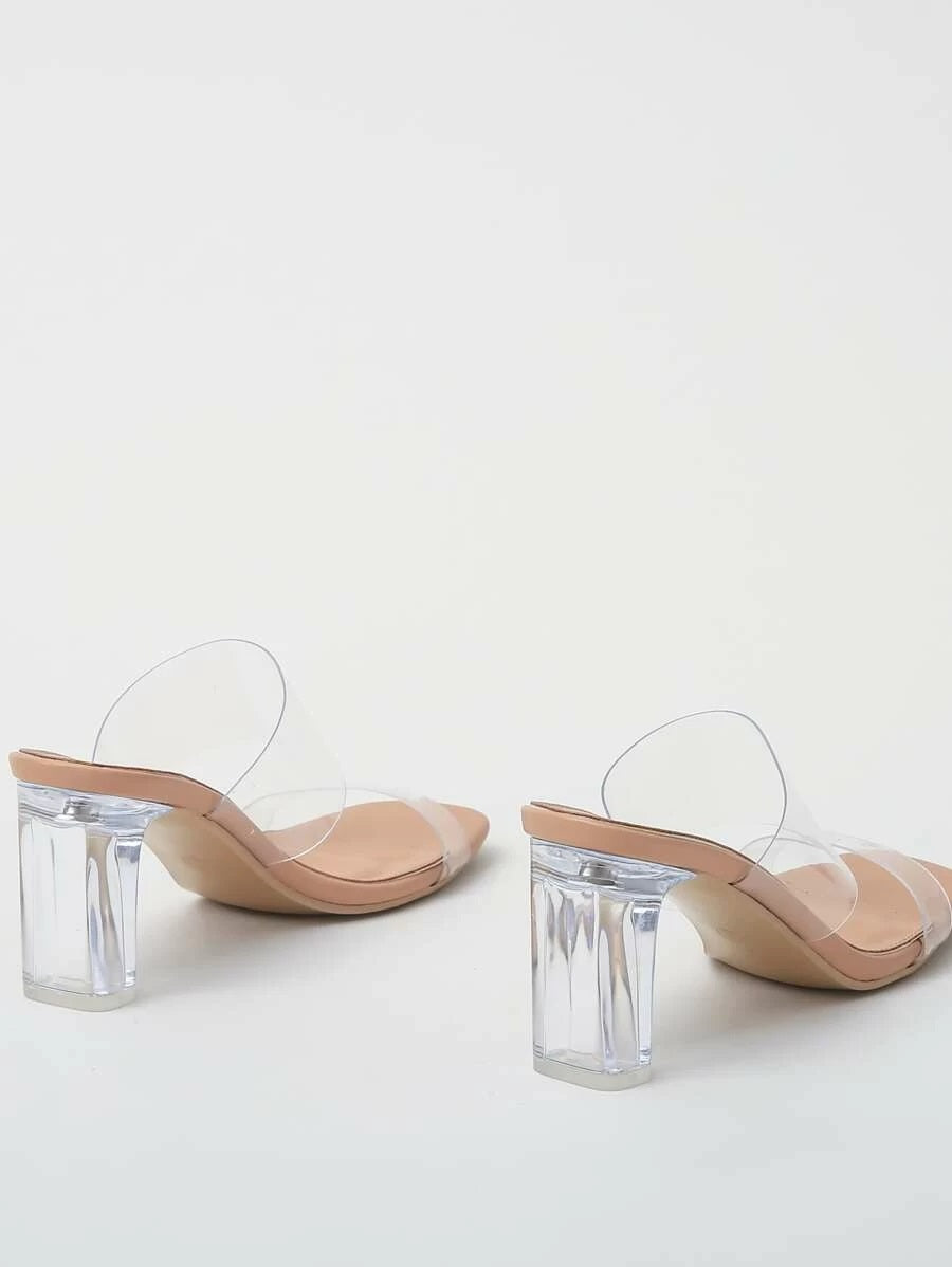 CM-SHS421638 Women Elegant Seoul Style Open Toe Clear Heeled Mules - Pink
