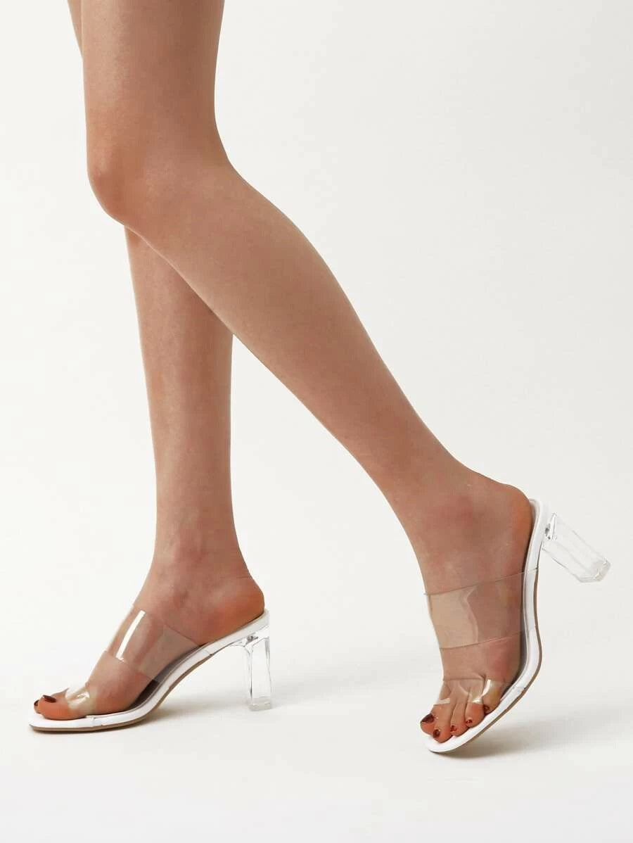 CM-SHS421585 Women Elegant Seoul Style Open Toe Clear Heeled Mules - White