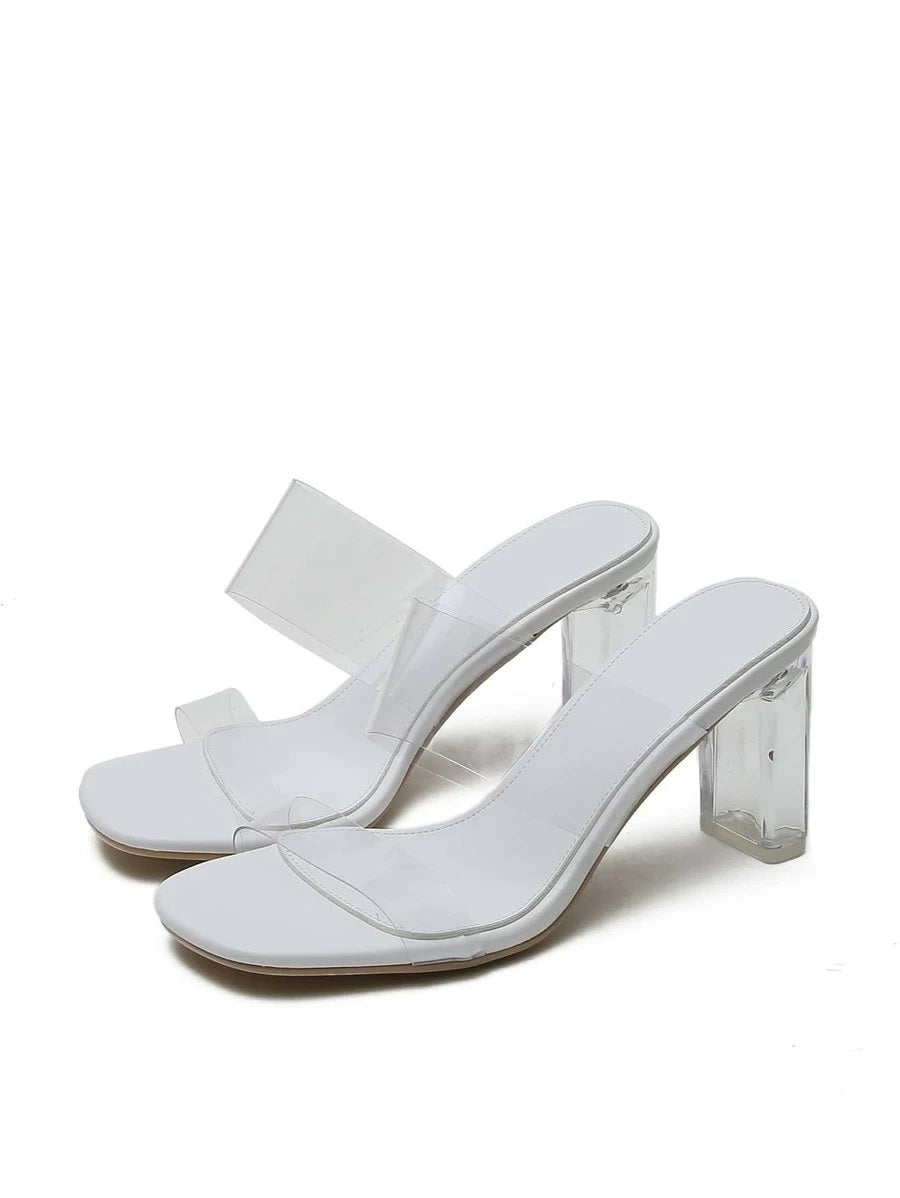 CM-SHS421585 Women Elegant Seoul Style Open Toe Clear Heeled Mules - White