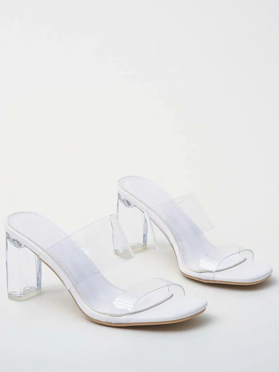 CM-SHS421585 Women Elegant Seoul Style Open Toe Clear Heeled Mules - White