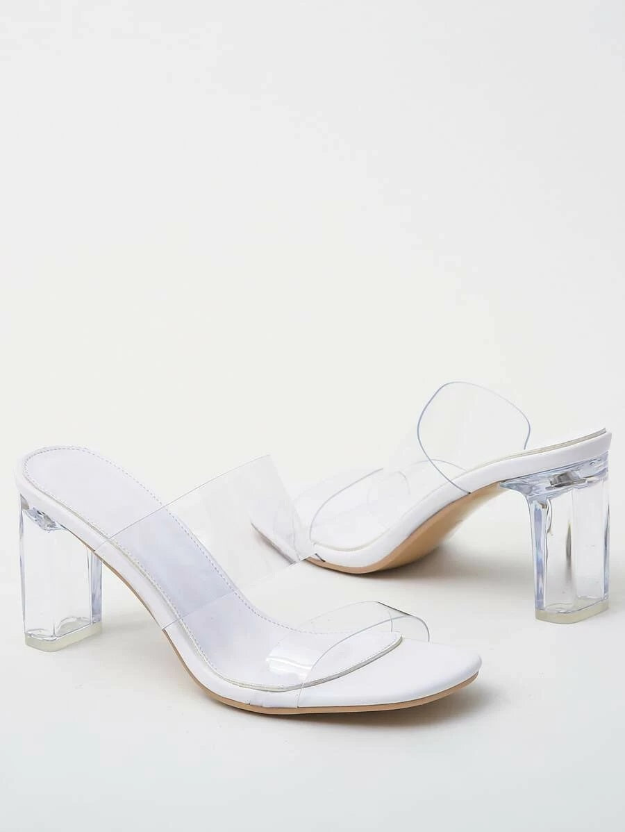 CM-SHS421585 Women Elegant Seoul Style Open Toe Clear Heeled Mules - White