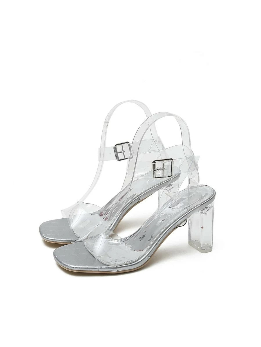 CM-SHS421820 Women Elegant Seoul Style Clear Ankle Strap Heels - Silver